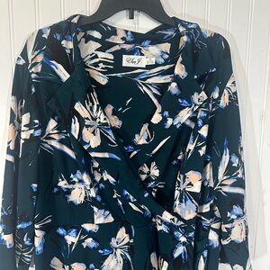 Eliza J Dress 18W Teal White Pink Sleeve Blue Green